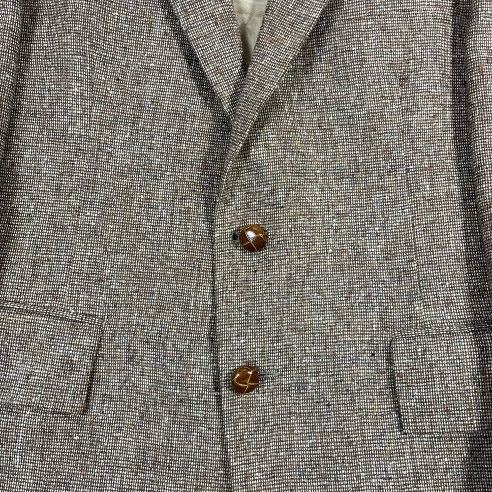 Asher‎ USA Made Sport Coat Mens 42R Brown Textured Tweed Leather Buttons